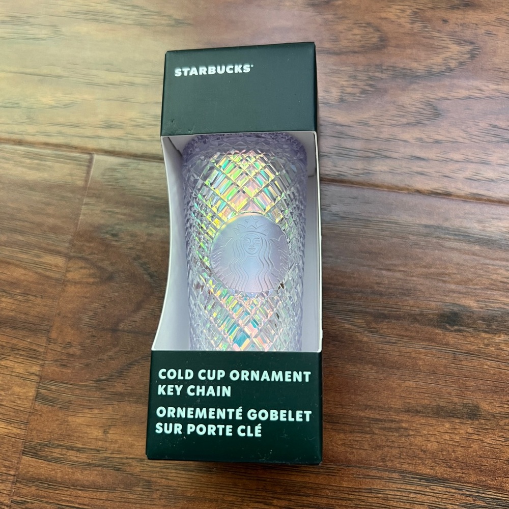 Starbucks clear iridescent diamond design cold cup ornament keychain